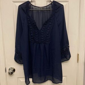 Navy Sheer Crochet Hannah Blouse Size 2XL